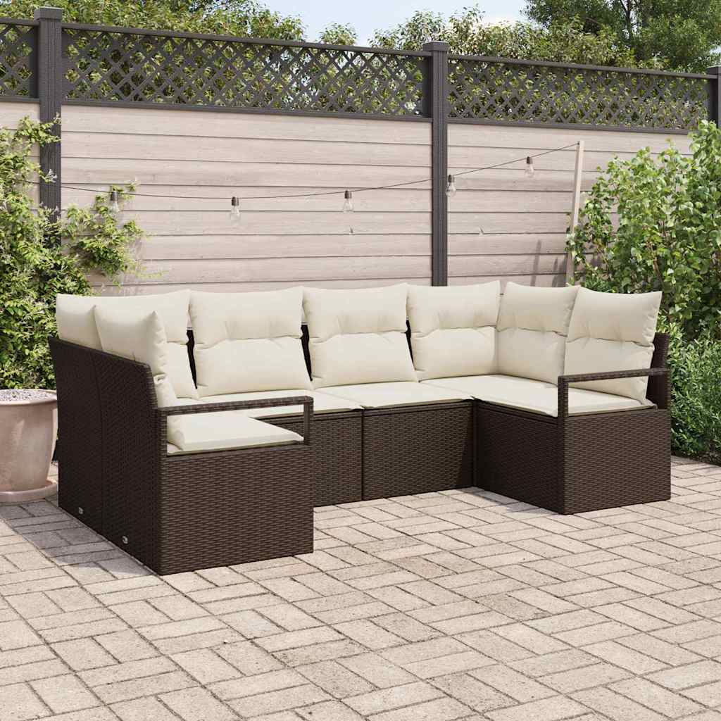 Garten-Sofa-Set mit Kissen mit Speicher 6 pcs Braun und Creme